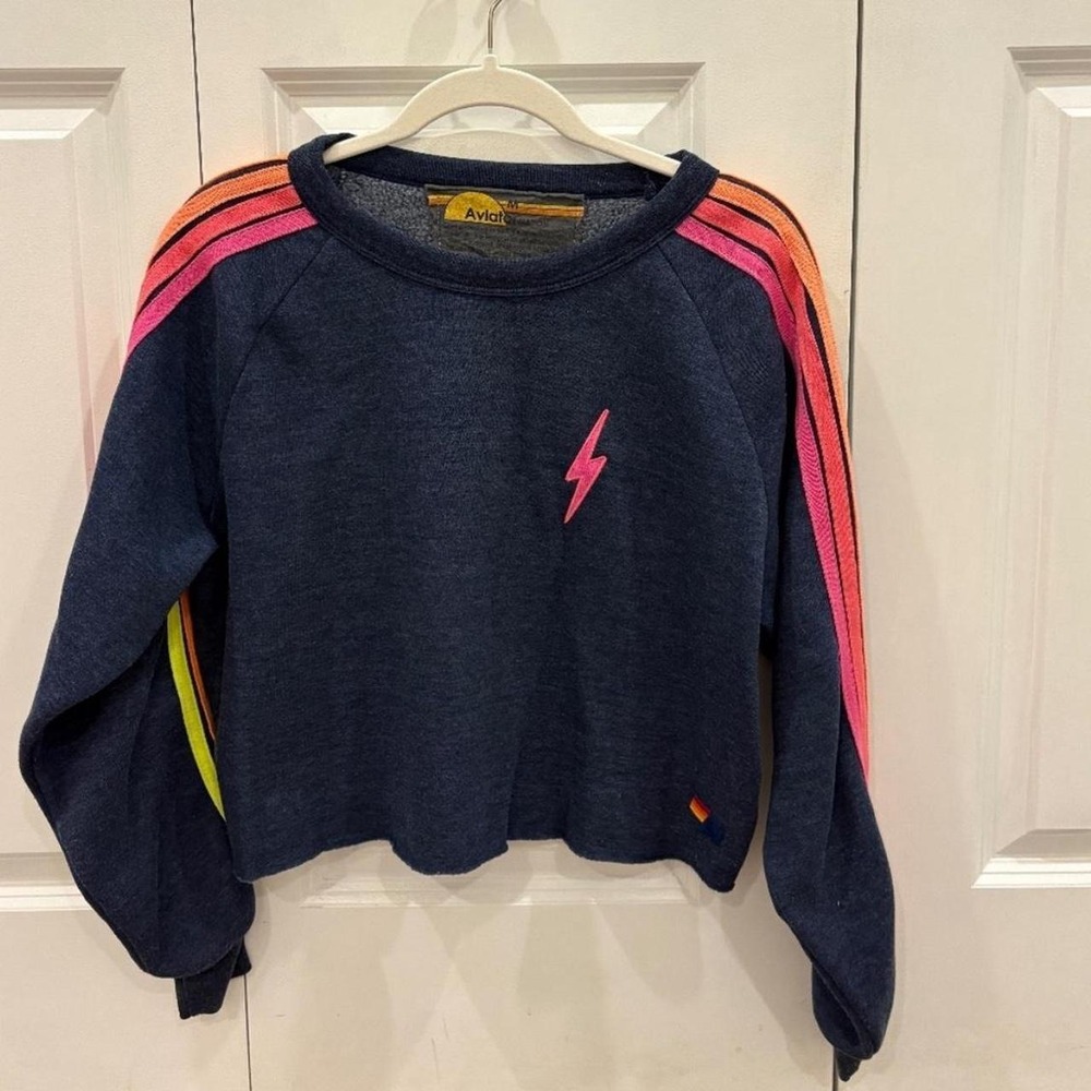 Aviator Nation BOLT EMBROIDERY CLASSIC CROPPED CREW SWEATSHIRT